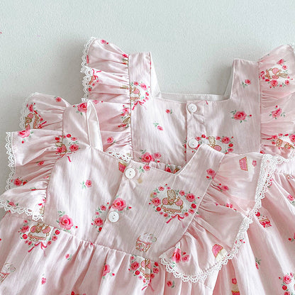 Children's Dress with Teddy Bears and Flowers