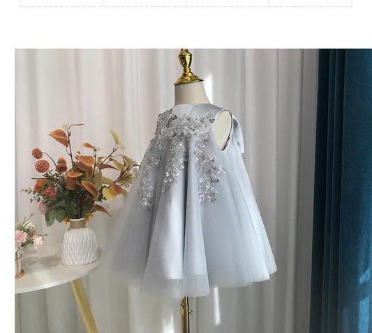 Shiny Silver Children's Dress with Bow
