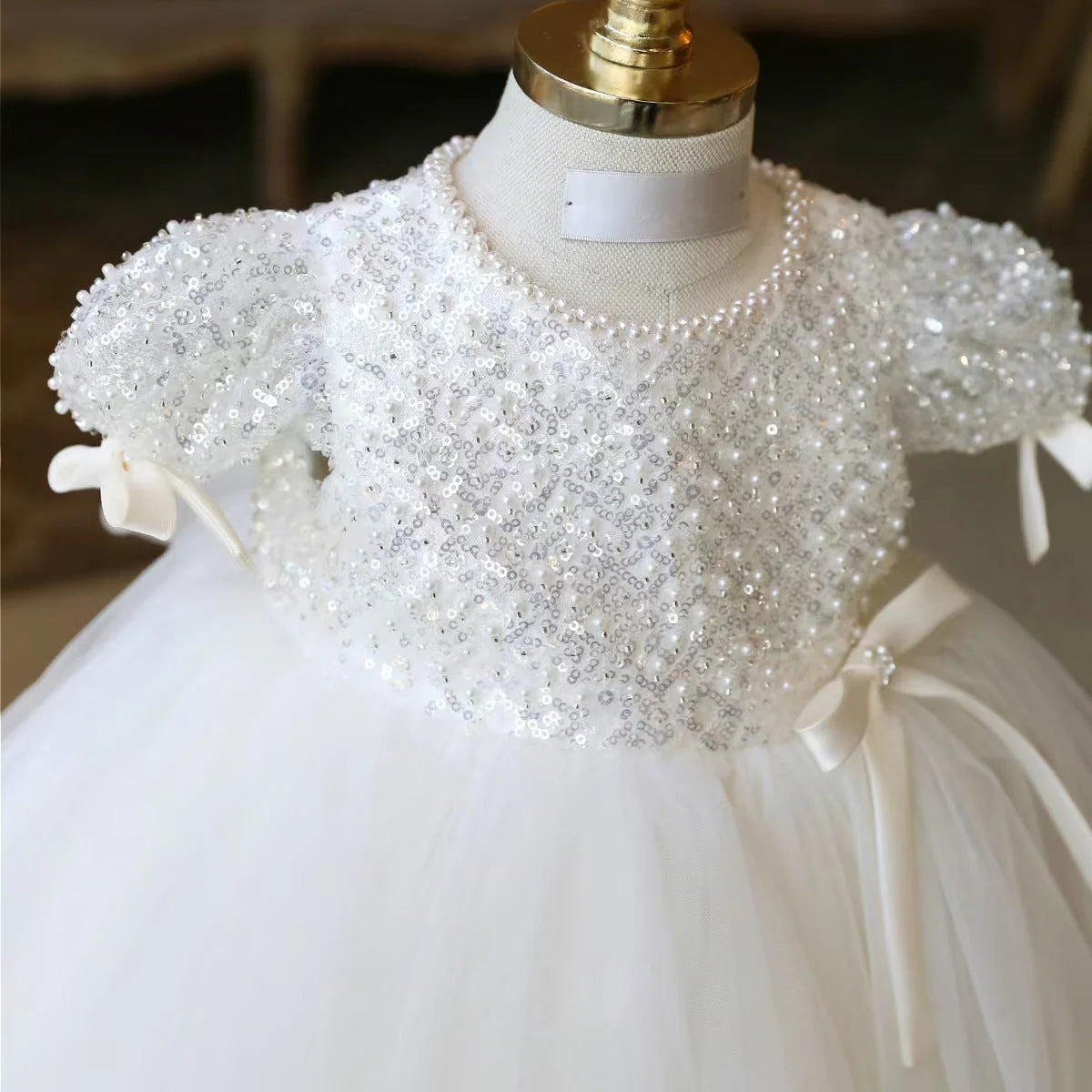 White Children's Dress with Sequins and Tulle