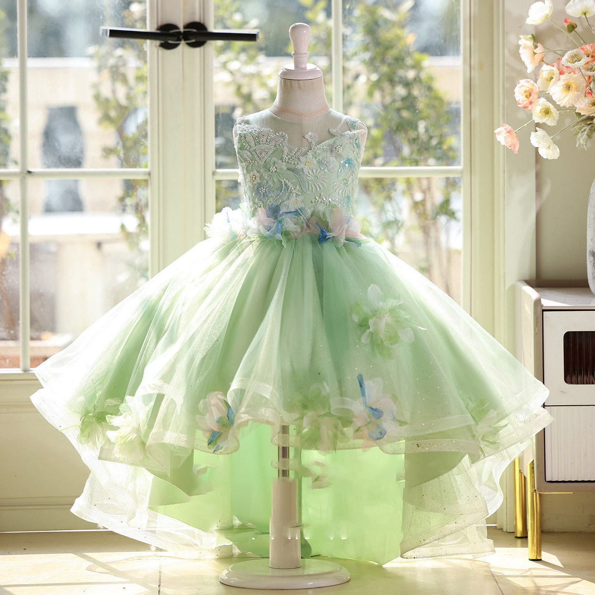 Green Tulle Tail Tuxedo Up Dance Party Evening Dress