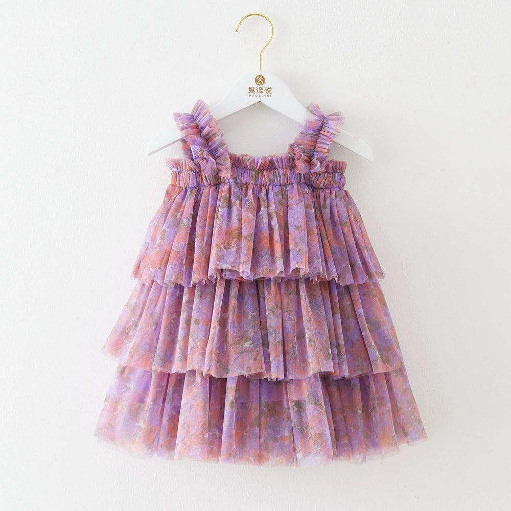 Children's Layered Tulle Dress with Flowers