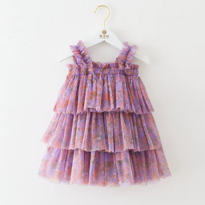 Children's Layered Tulle Dress with Flowers