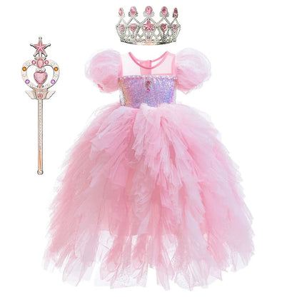 Pink Party Dress with Glitter and Tulle
