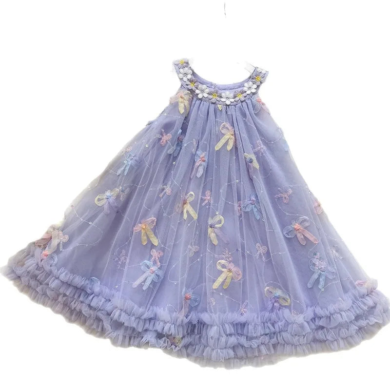 Bow Mesh Girls Puffy Princess Dress