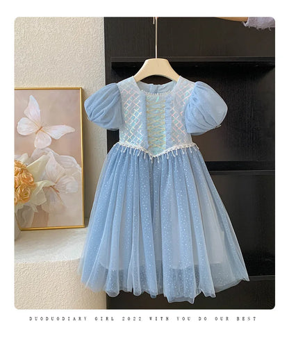 Kids Girl's Sleeveless Dress Pearl Embellished Sweet Skirt