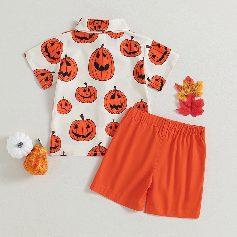 Conjunto de 2 piezas de ropa de Halloween con estampado de calabaza de verano