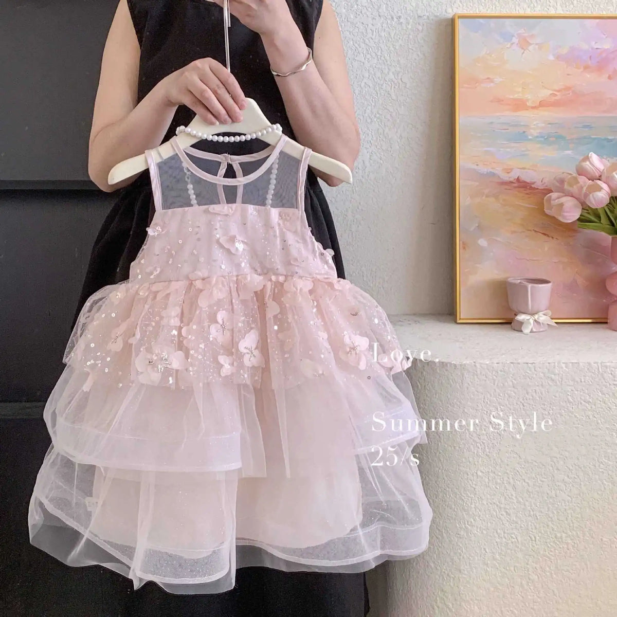 Kids Princess Tulle Dress Butterfly Sleeveless Party Gown