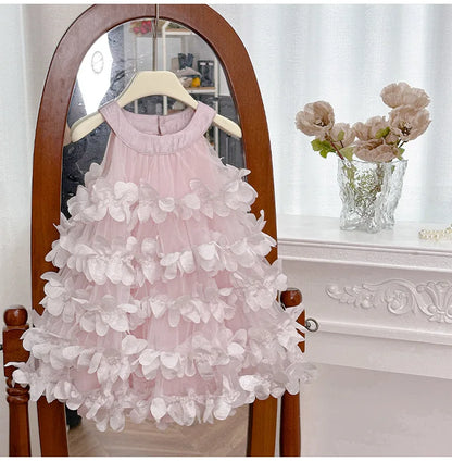 Summer Girls Dress Floral Layered Cake Skirt Birthday Princess Dress