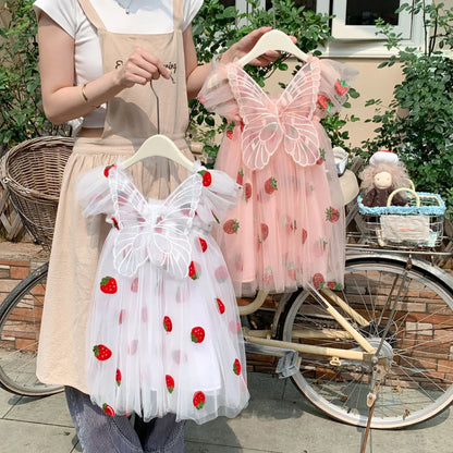 Kids Dress with Wings Embroidered Sleeveless Tulle Gown