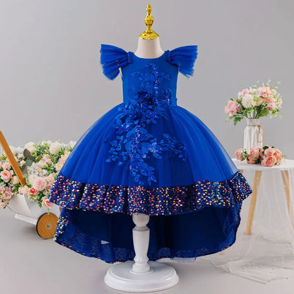 Girls Princess Dress Children's Wedding Flower Girl Mesh Sequin