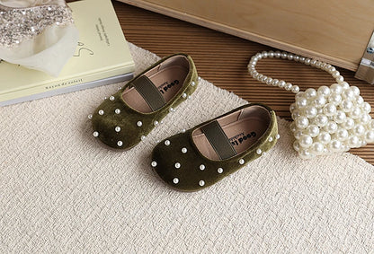 Pearl Girls Flats Shoes Solid Velvet Shallow Elastic Kids Princess Shoes