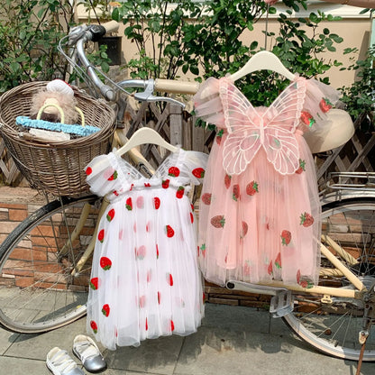 Kids Dress with Wings Embroidered Sleeveless Tulle Gown