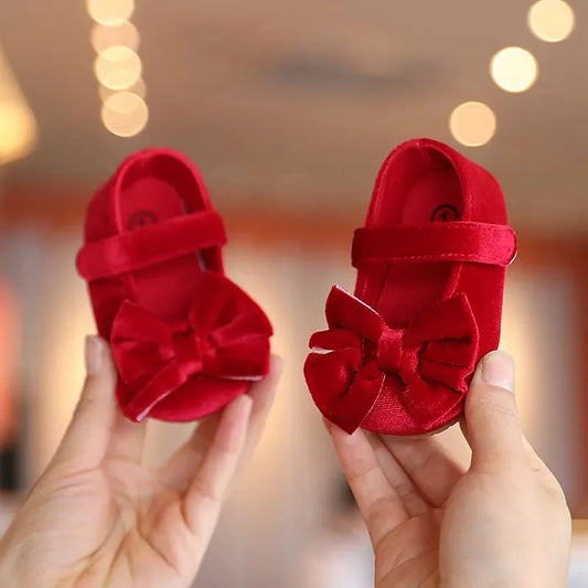Zapatos de terciopelo con lazo para niños y mujeres