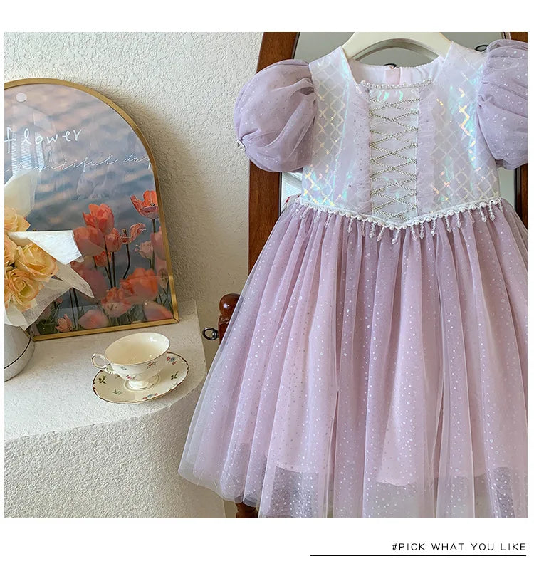 Kids Girl's Sleeveless Dress Pearl Embellished Sweet Skirt