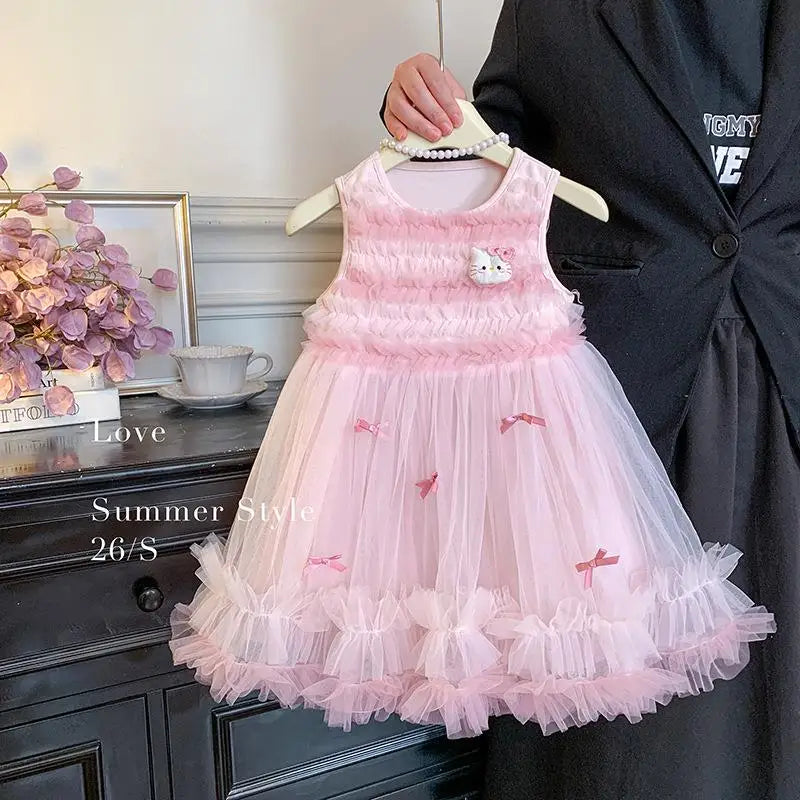 Princess Style Girls Dress Summer New Kitty Pattern