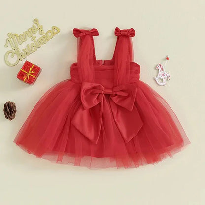 Vestido infantil navideño de tul y lazo