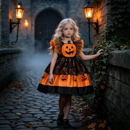 Kids Girls Halloween Pumpkin Tutu Dress