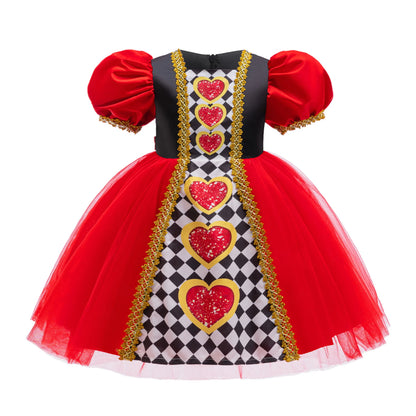Halloween Red Queen Costume Girls White Carnival Dress