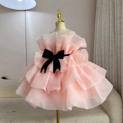 Girls'  Birthday Show Host Piano Performance Bow Princess Dress