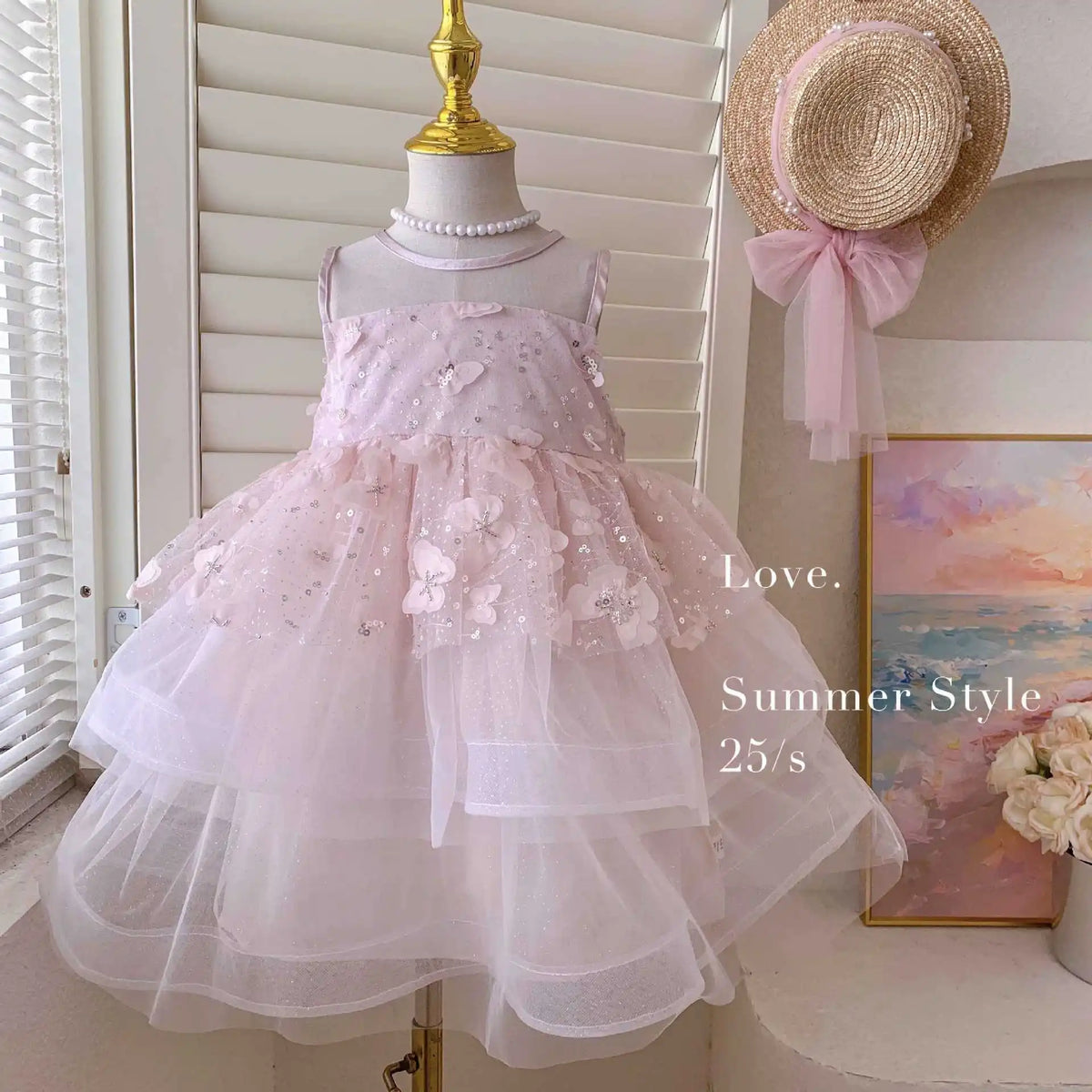 Kids Princess Tulle Dress Butterfly Sleeveless Party Gown