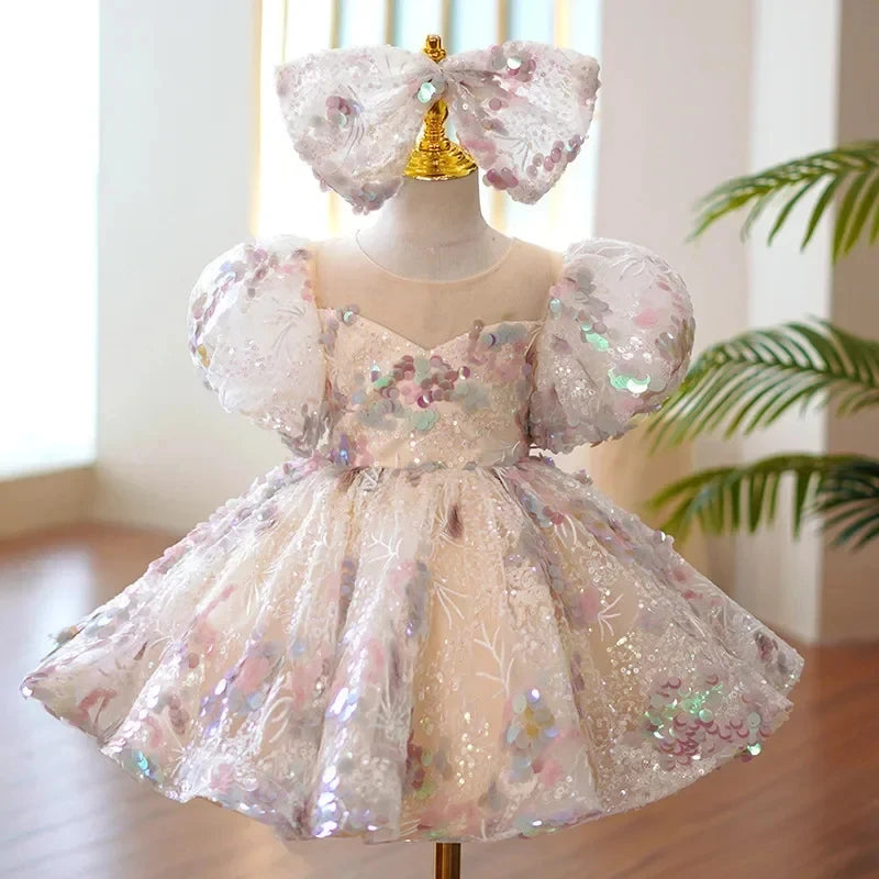 Kids Birthday Party Luxury Fluffy Ball Gown Wedding Prom Formal Lace Dress