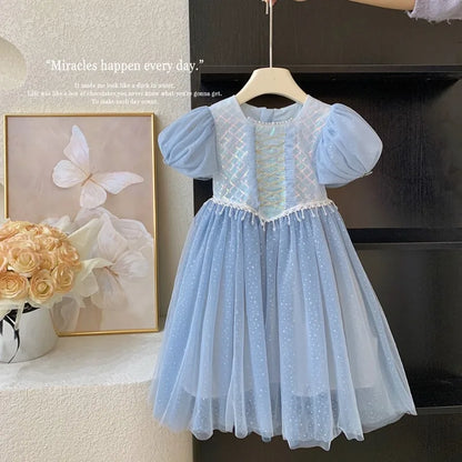 Kids Girl's Sleeveless Dress Pearl Embellished Sweet Skirt