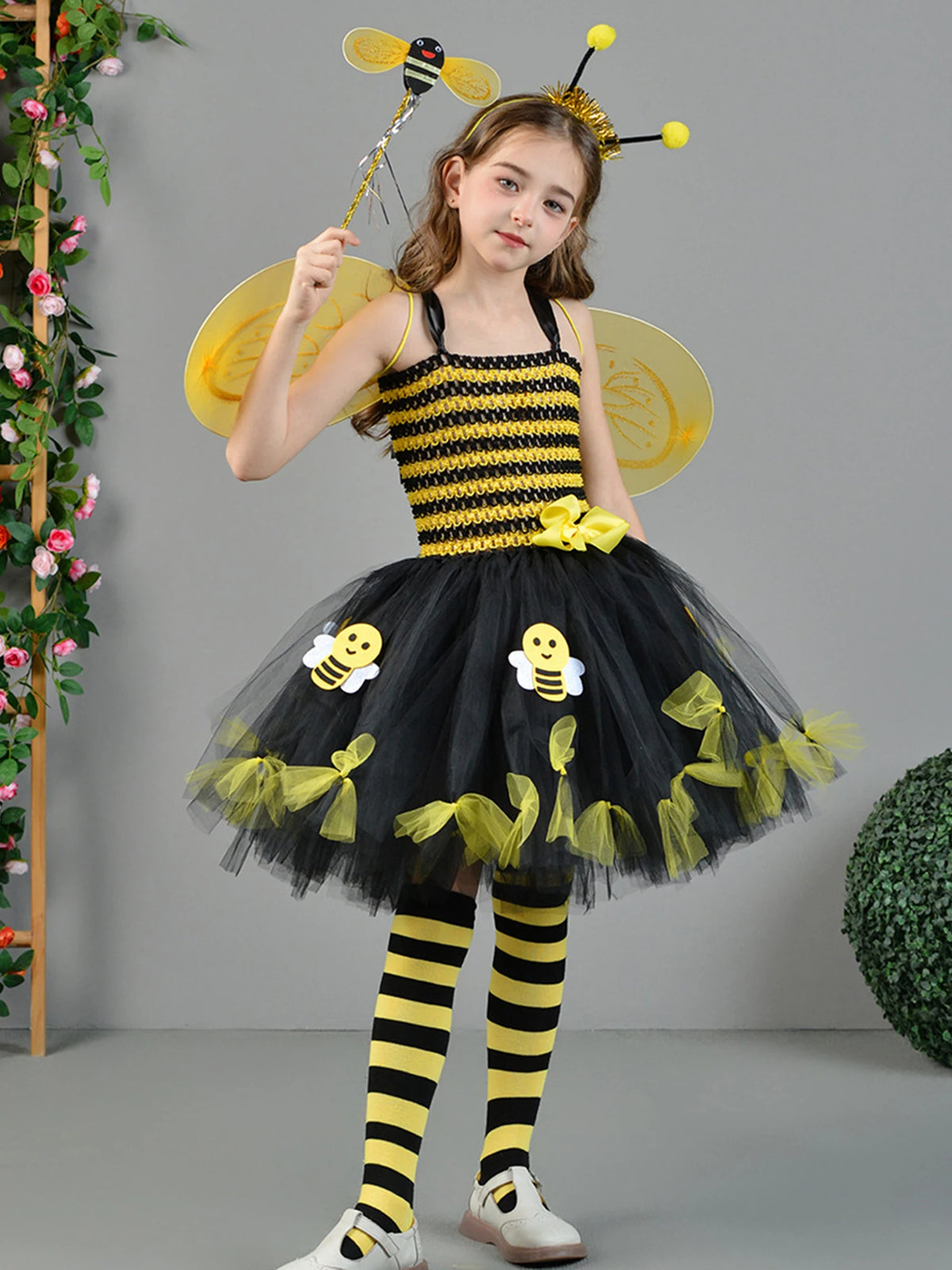 Girls Cosplay Bee Costume Sleeveless Tulle Dress