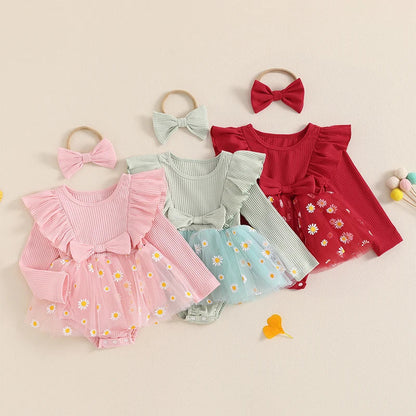 Vestido de margaritas de tul para niña 
