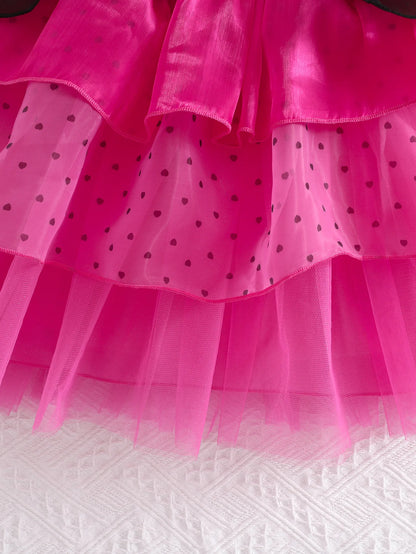 Girls Dress Summer Children's Pink Bubble Sleeve Lovely Dress