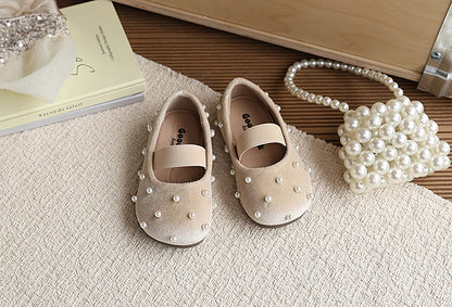 Pearl Girls Flats Shoes Solid Velvet Shallow Elastic Kids Princess Shoes