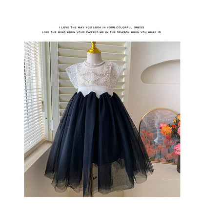 New Summer Square Collar Mesh Splicing Sleeveless Dress