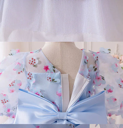Toddler Girl Baptism Party Dresses Elegant Puff Sleeve