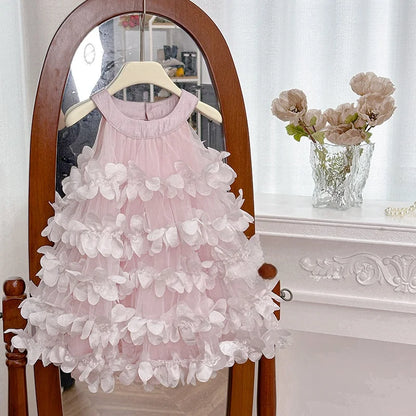 Summer Girls Dress Floral Layered Cake Skirt Birthday Princess Dress