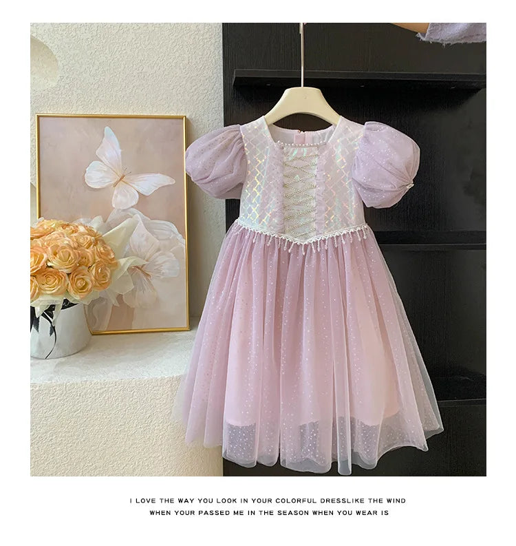 Kids Girl's Sleeveless Dress Pearl Embellished Sweet Skirt