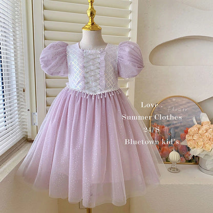 Kids Girl's Sleeveless Dress Pearl Embellished Sweet Skirt