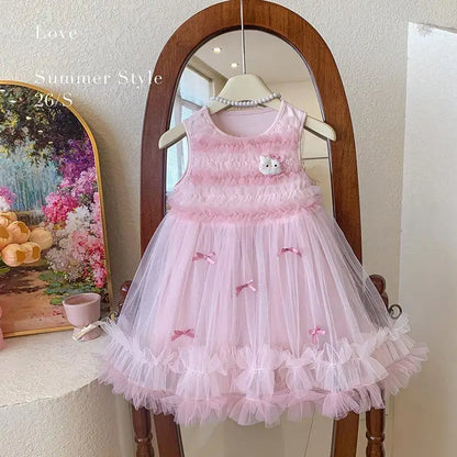 Princess Style Girls Dress Summer New Kitty Pattern
