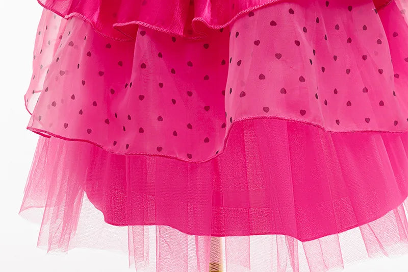 Girls Dress Summer Children's Pink Bubble Sleeve Lovely Dress