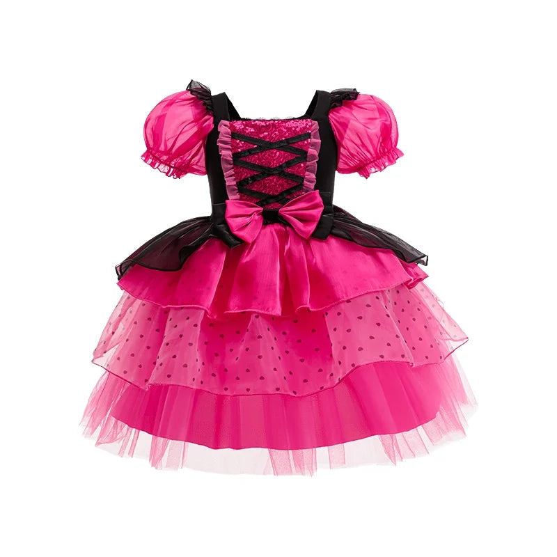 Girls Dress Summer Children's Pink Bubble Sleeve Lovely Dress