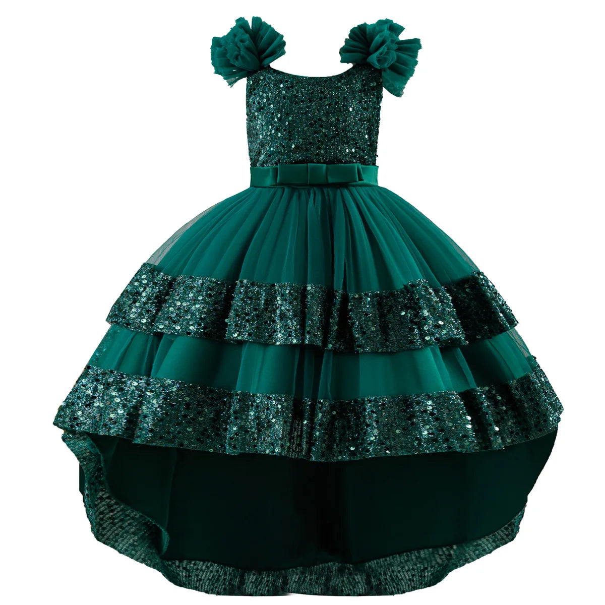 Custom 3D Flower Sequin Bow High Low Tulle Luxury Dress