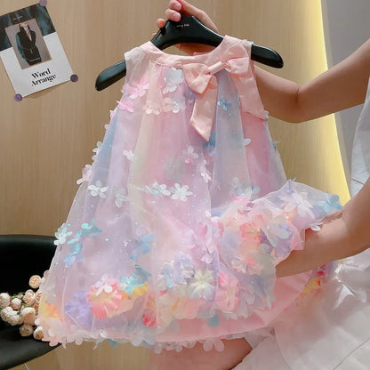 3D Flower Mesh Dress Baby Girl Fairy Flower Princess Dress