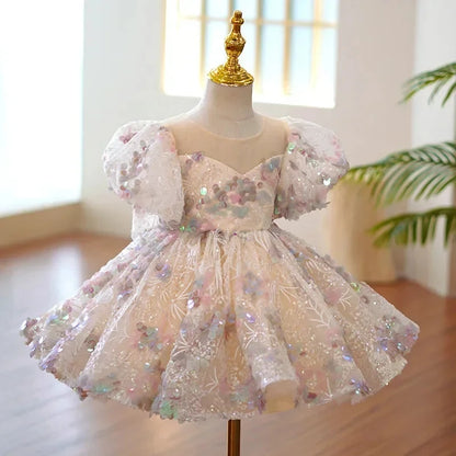 Kids Birthday Party Luxury Fluffy Ball Gown Wedding Prom Formal Lace Dress