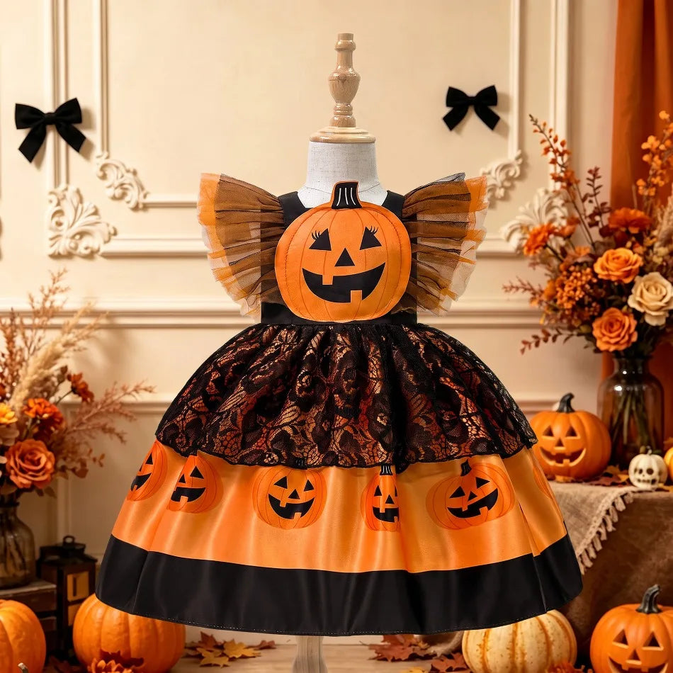 Kids Girls Halloween Pumpkin Tutu Dress