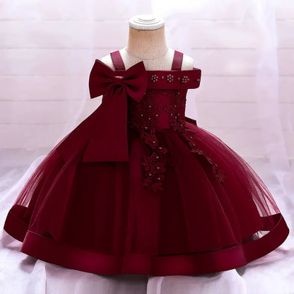 Vestido de fiesta con encaje floral y lazo 