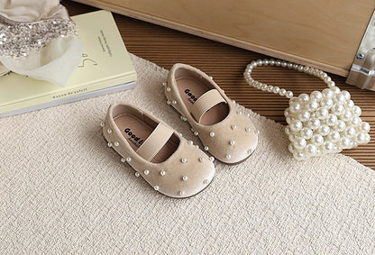 Pearl Girls Flats Shoes Solid Velvet Shallow Elastic Kids Princess Shoes