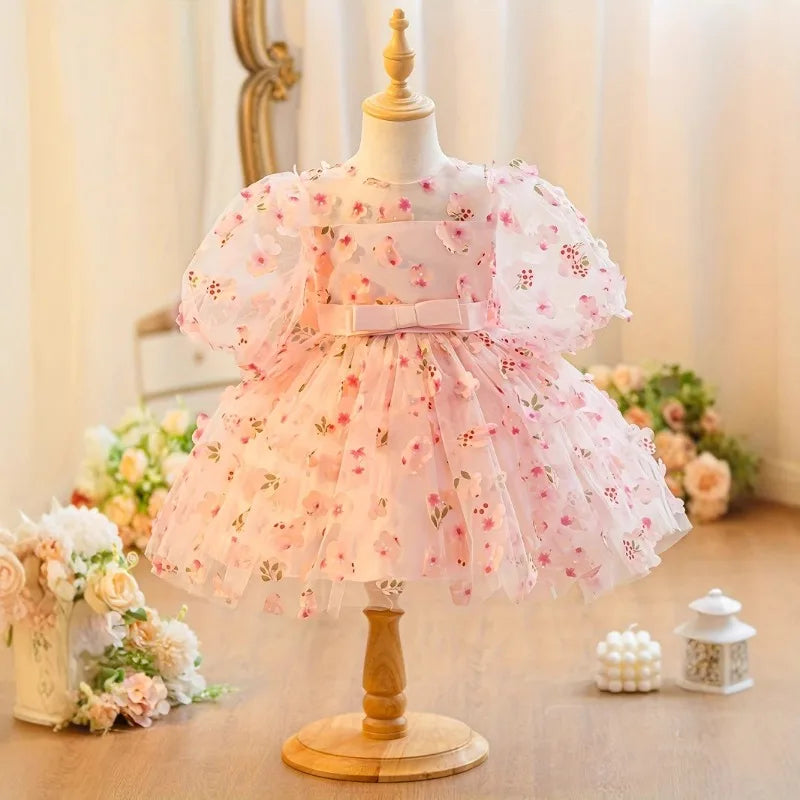 Toddler Girl Baptism Party Dresses Elegant Puff Sleeve