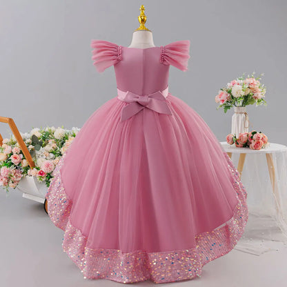 Girls Princess Dress Children's Wedding Flower Girl Mesh Sequin