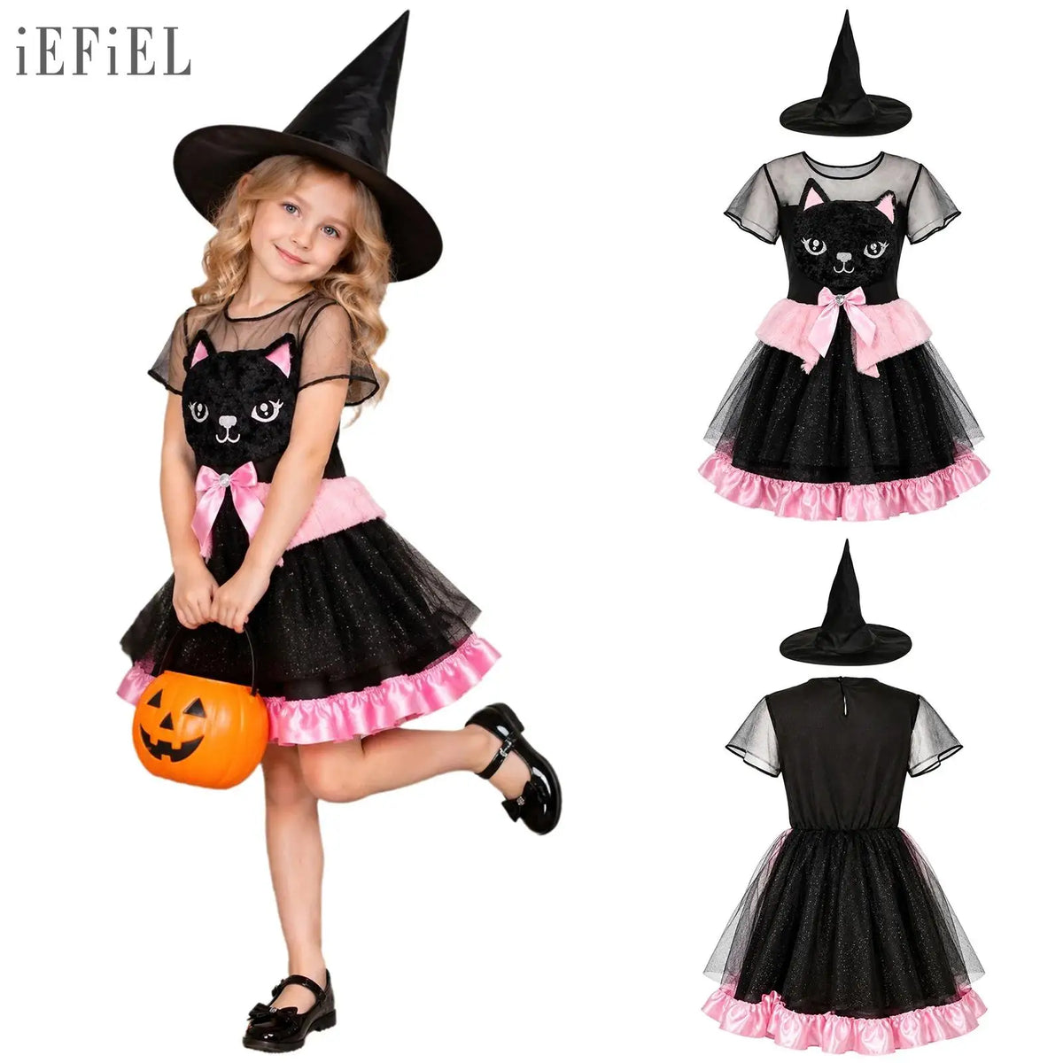 Kids Girls Cat Costume Short Sleeve  Mesh Tulle Dress