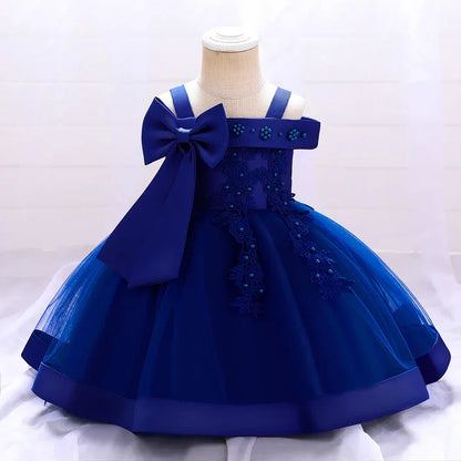 Vestido de fiesta con encaje floral y lazo 