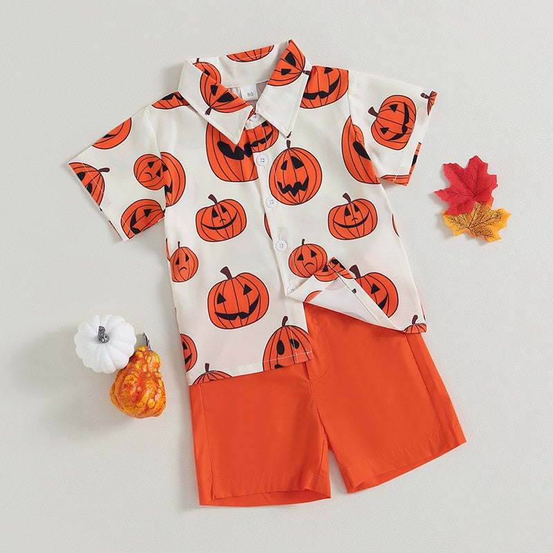 Conjunto de 2 piezas de ropa de Halloween con estampado de calabaza de verano