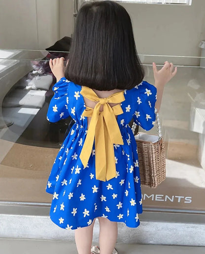 Vestido infantil de flores azules 